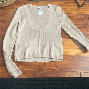 Elegant V-Neck Beige Sweater